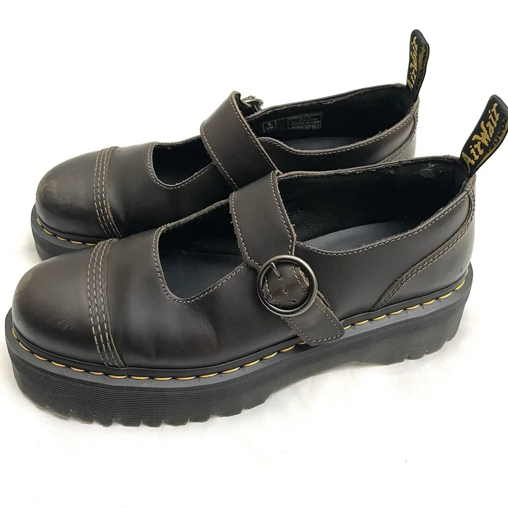 Dr Martens Addina Leather Platform Buckle Shoes Women's US 11 Black Emo Goth